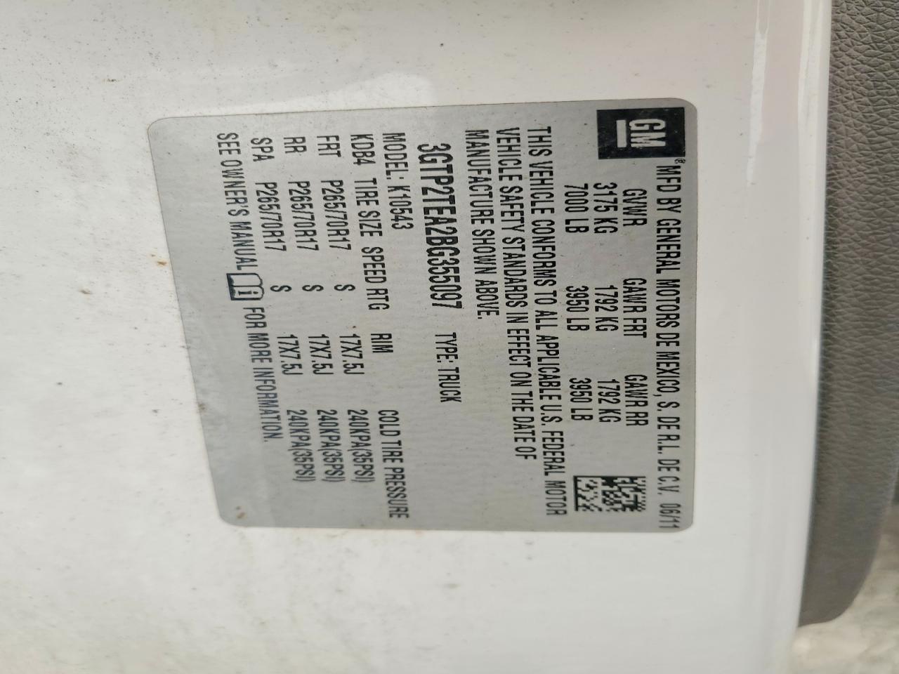 2011 Gmc Sierra K1500 White vin: 3GTP2TEA2BG355097