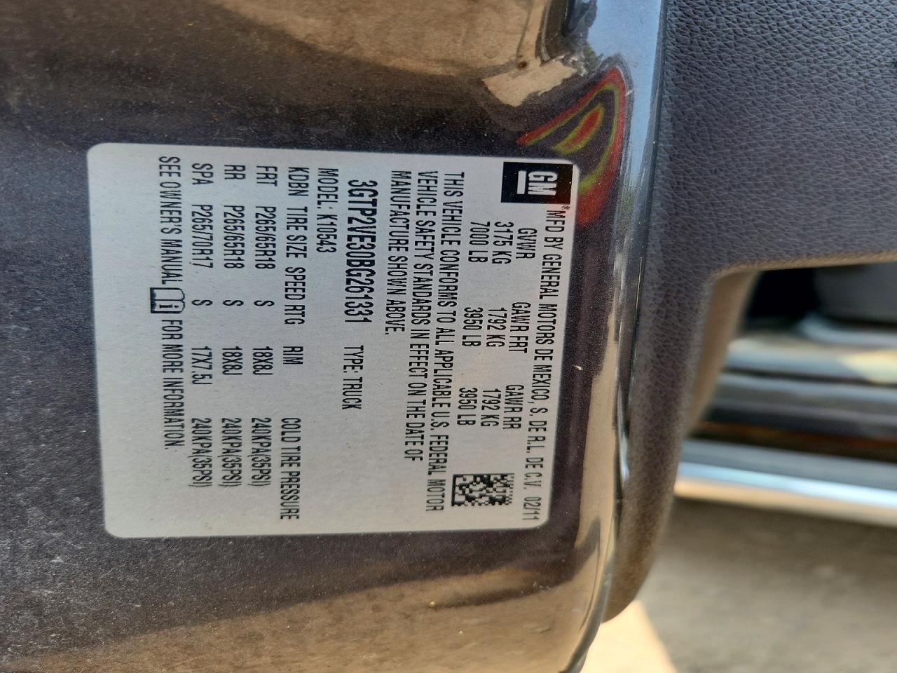 2011 Gmc Sierra K1500 Sle Угольный vin: 3GTP2VE30BG261331