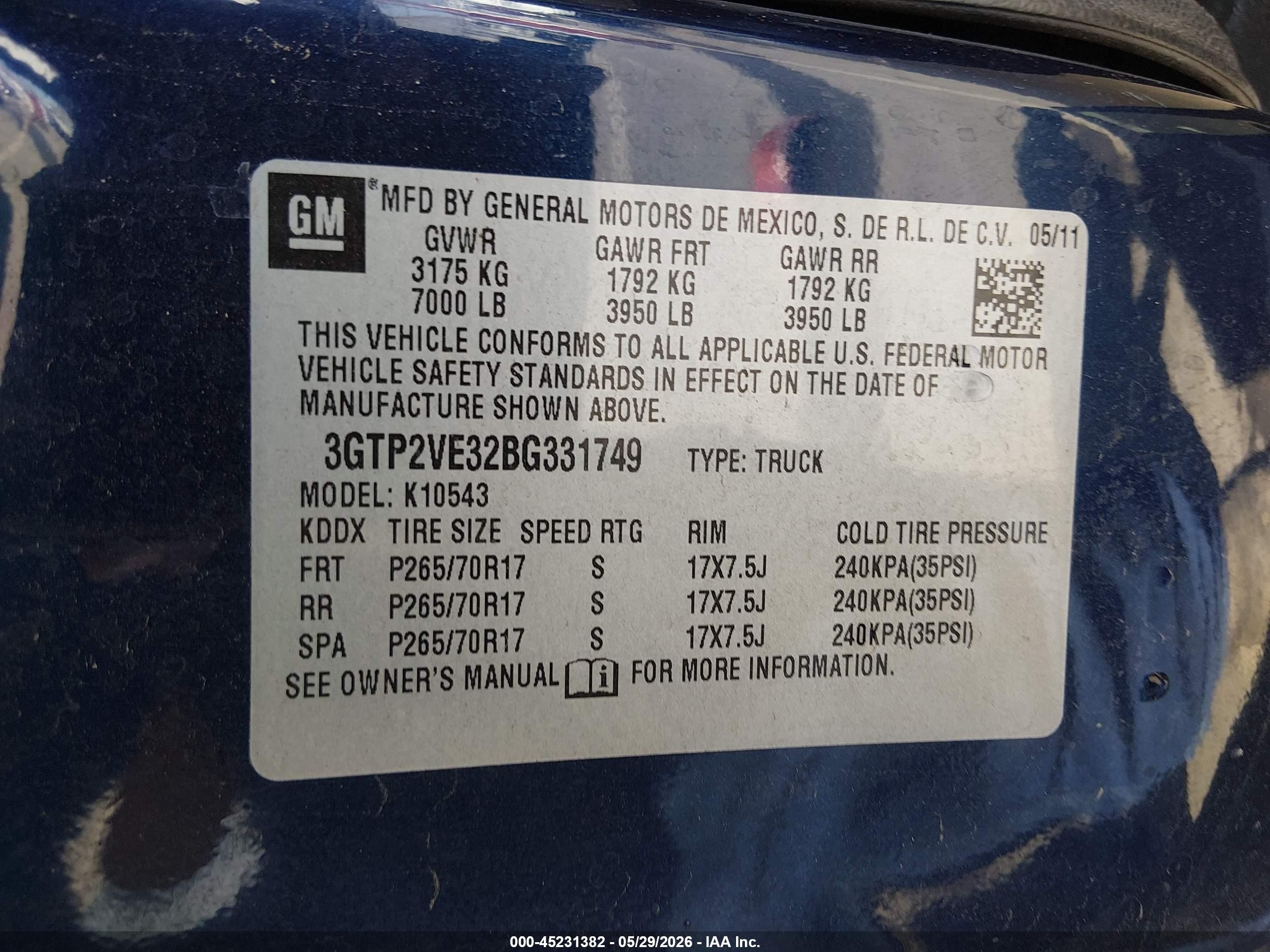 2011 Gmc Sierra 1500 Sle Dark Blue vin: 3GTP2VE32BG331749