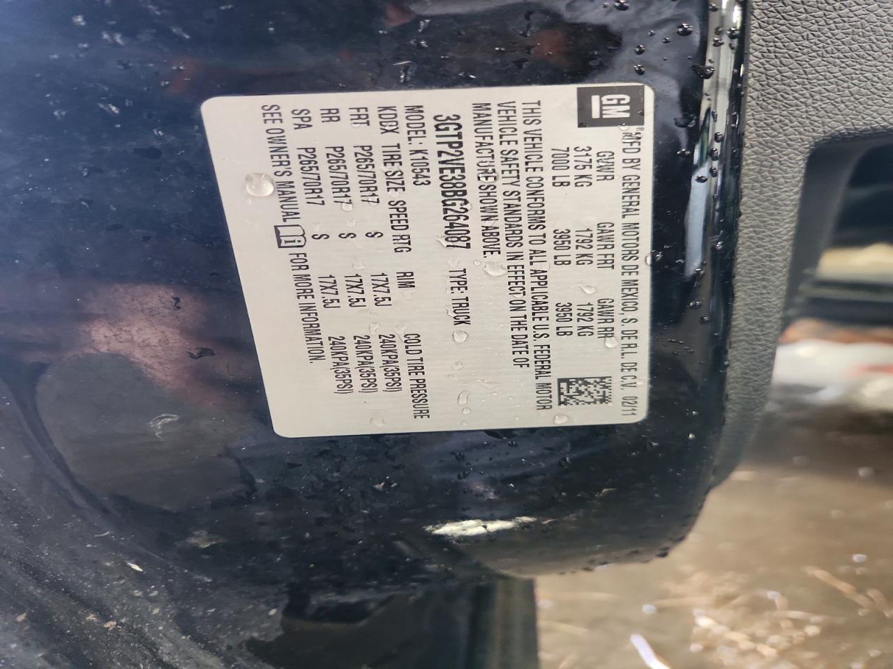 2011 Gmc Sierra K1500 Sle Black vin: 3GTP2VE38BG264087