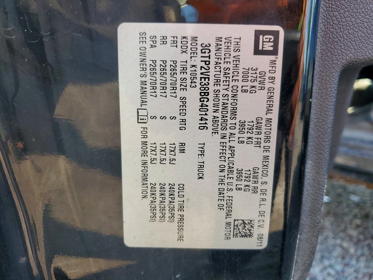 2011 Gmc Sierra K1500 Sle Black vin: 3GTP2VE38BG401416