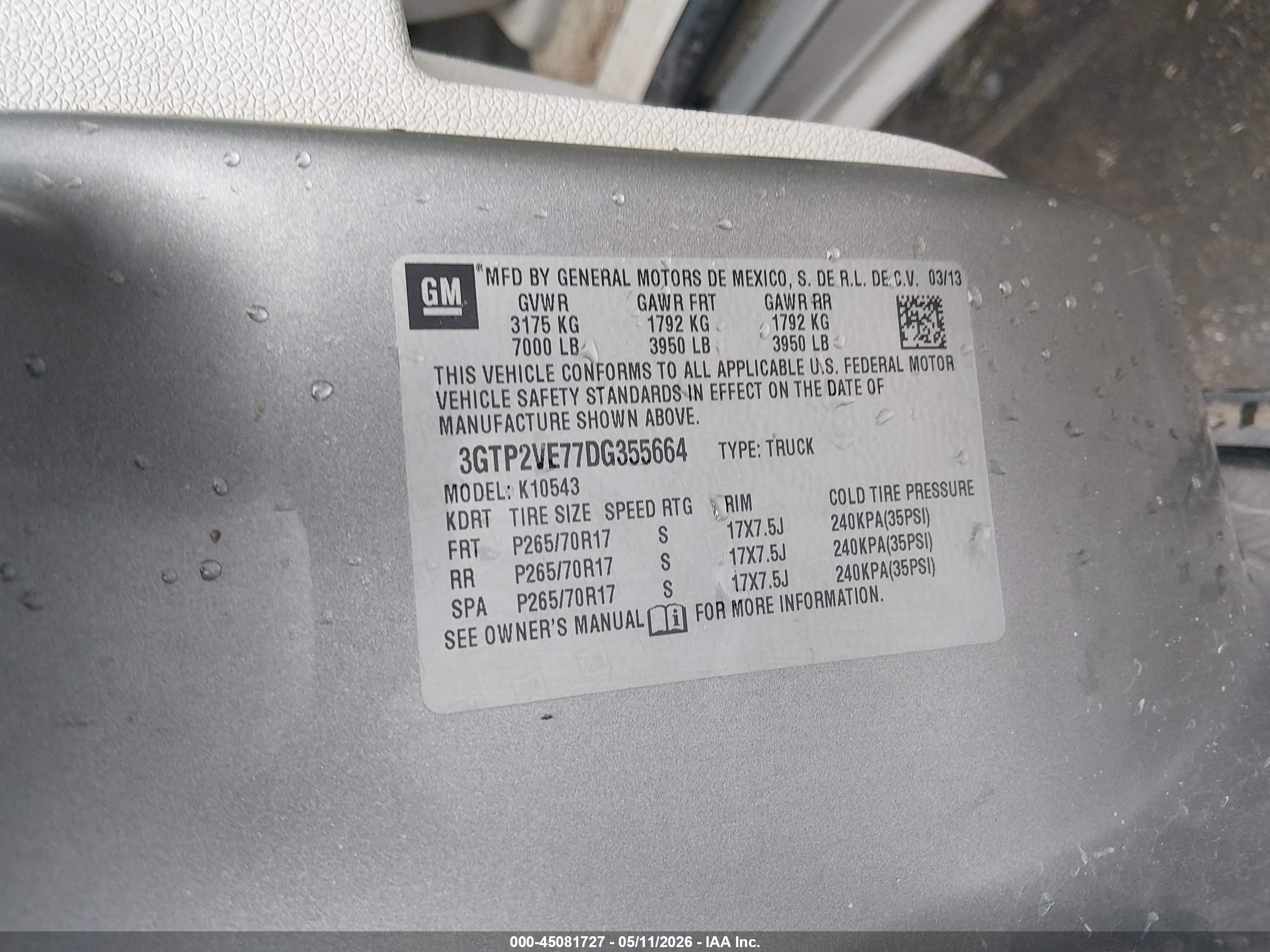 2013 Gmc Sierra 1500 Sle Pewter vin: 3GTP2VE77DG355664
