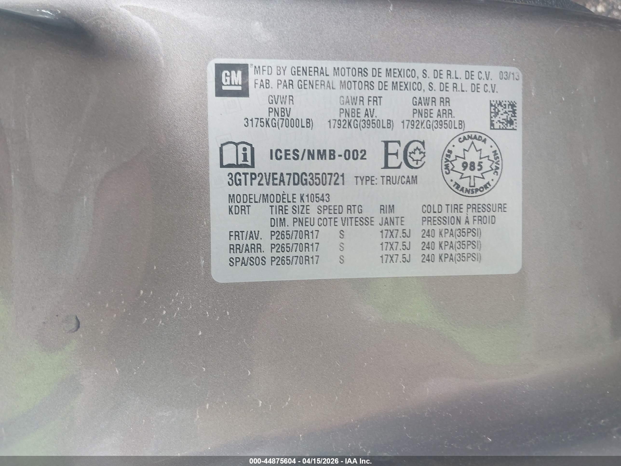 2013 Gmc Sierra 1500 Sle Серебряный vin: 3GTP2VEA7DG350721
