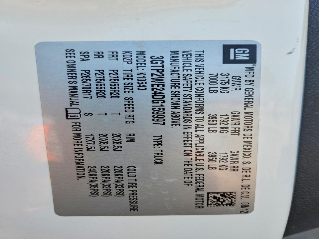 2013 Gmc Sierra K1500 Slt White vin: 3GTP2WE24DG159997