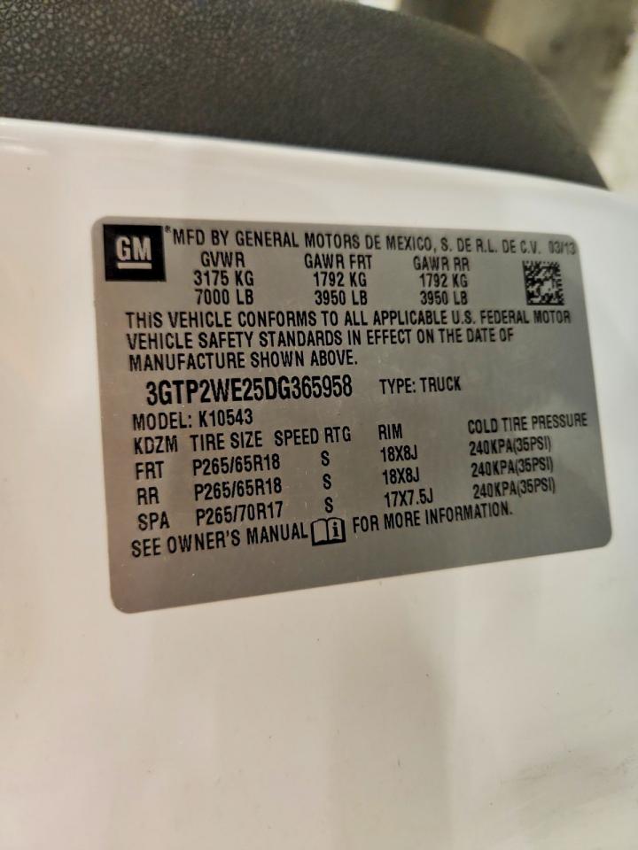 2013 Gmc Sierra K1500 Slt White vin: 3GTP2WE25DG365958