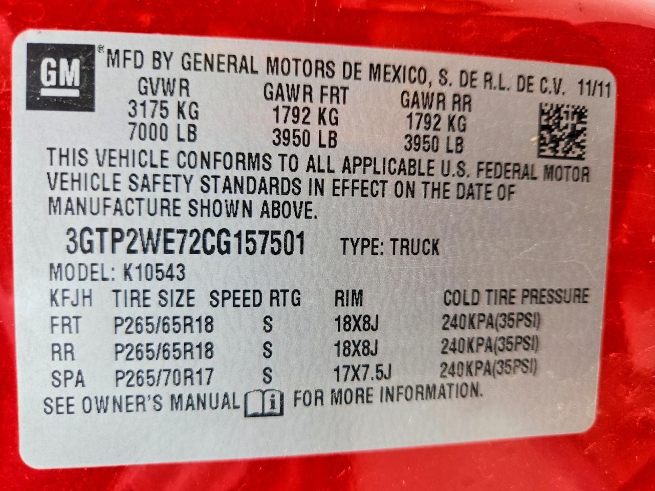 2012 Gmc Sierra K1500 Slt Red vin: 3GTP2WE72CG157501