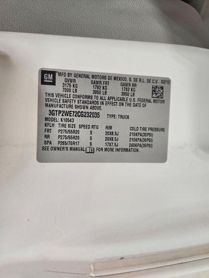2012 Gmc Sierra K1500 Slt Белый vin: 3GTP2WE72CG232035