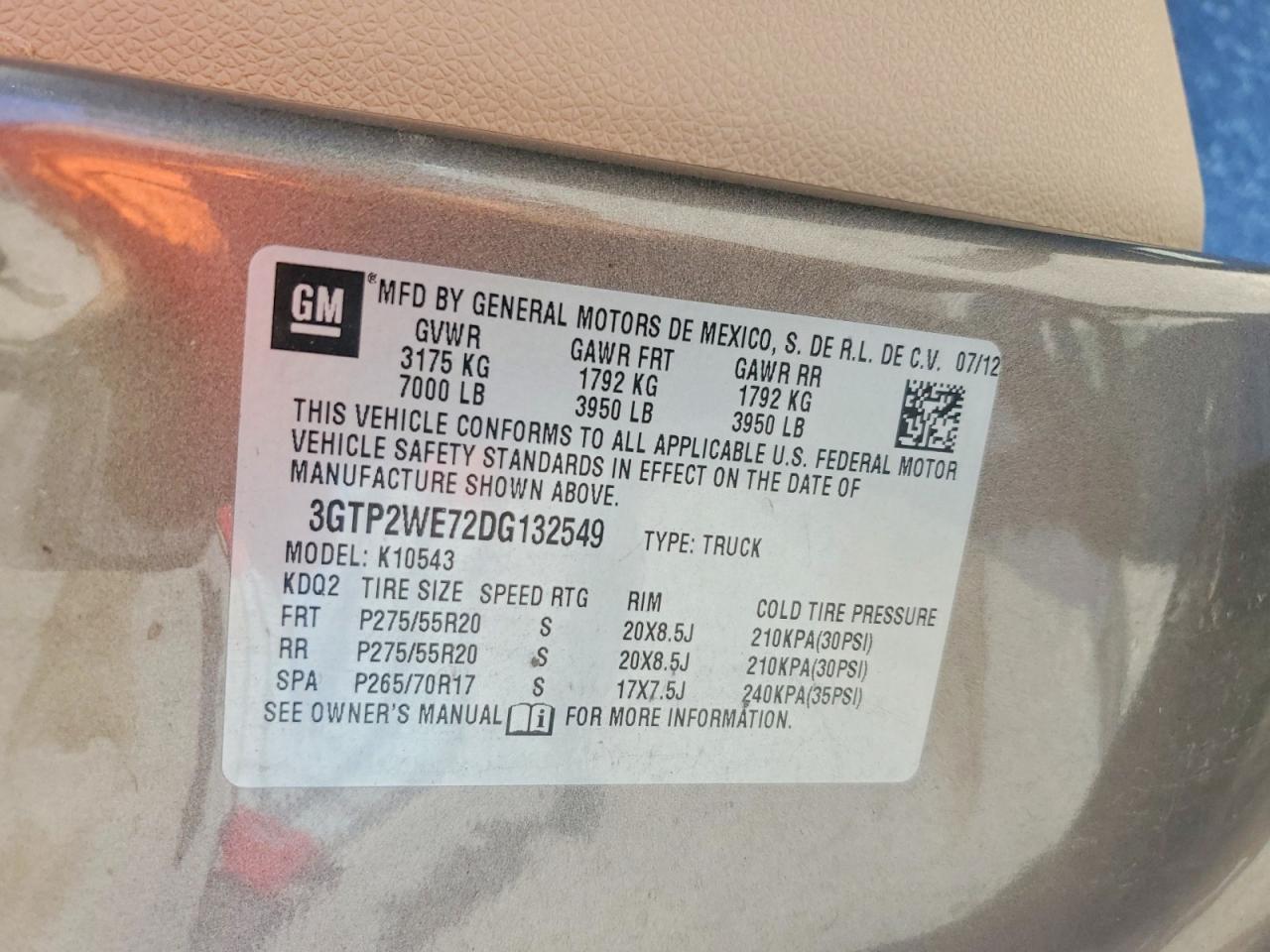 2013 Gmc Sierra K1500 Slt Tan vin: 3GTP2WE72DG132549