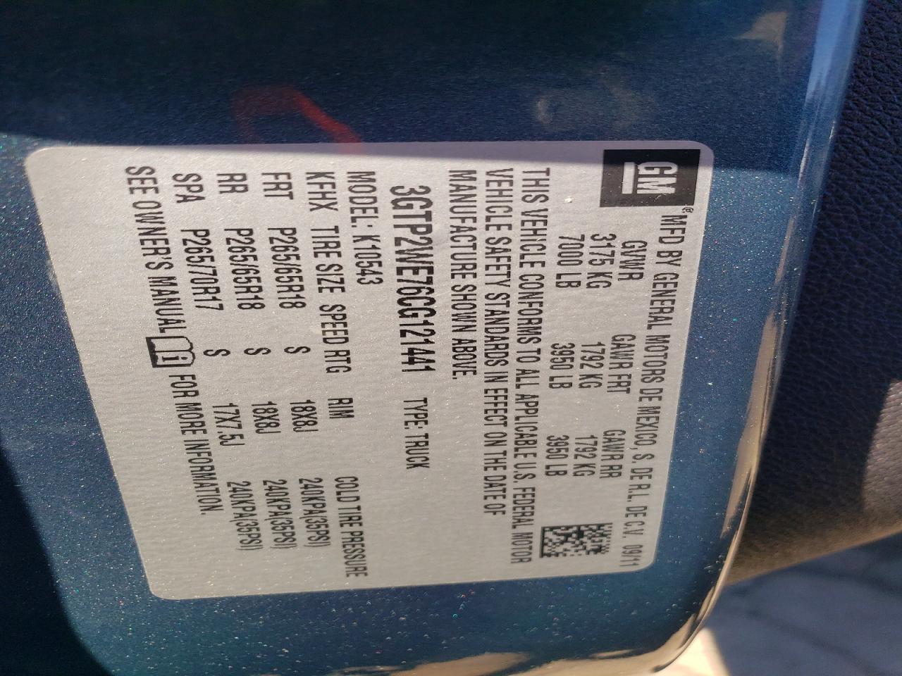 2012 Gmc Sierra K1500 Slt Blue vin: 3GTP2WE76CG121441