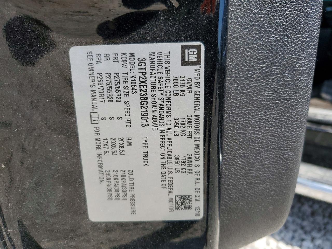 2011 Gmc Sierra K1500 Denali Black vin: 3GTP2XE23BG219013