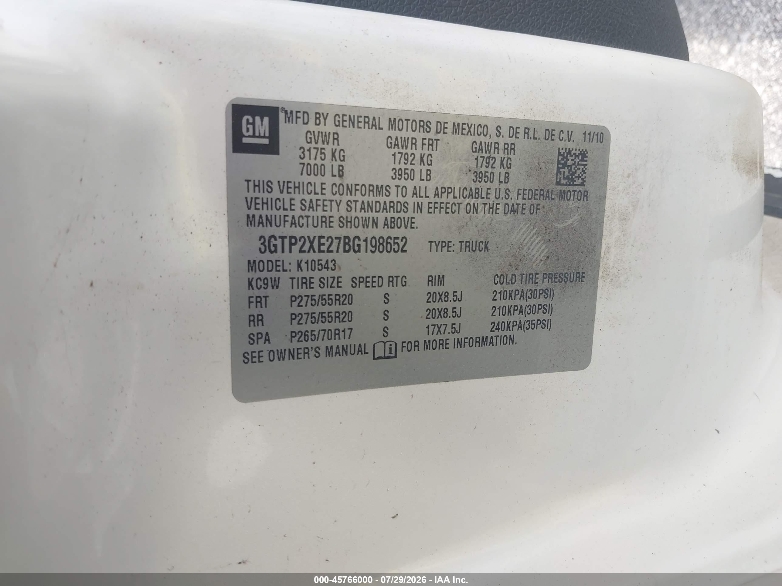 2011 Gmc Sierra 1500 Denali White vin: 3GTP2XE27BG198652