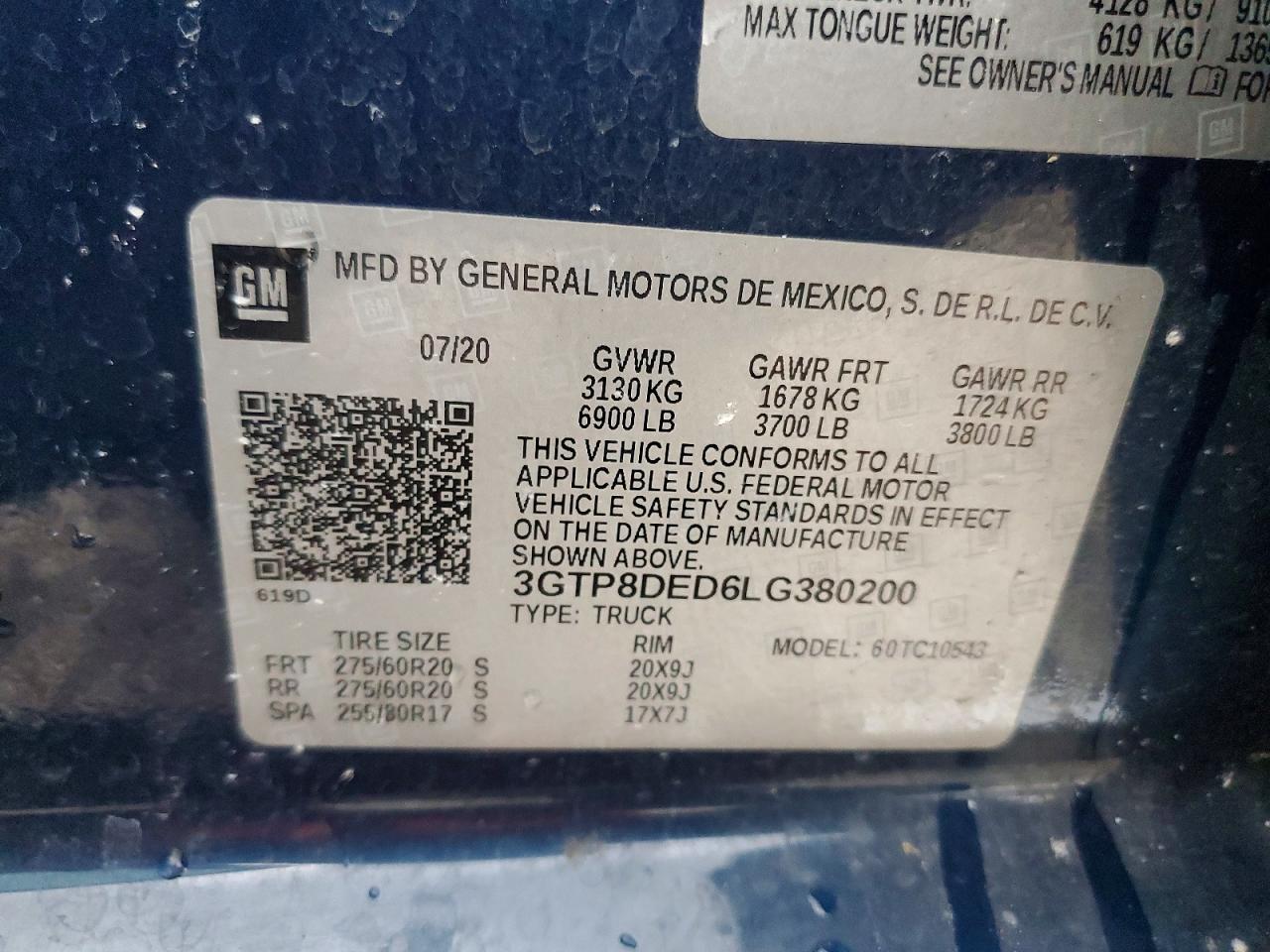 2020 Gmc Sierra C1500 Slt Синий vin: 3GTP8DED6LG380200