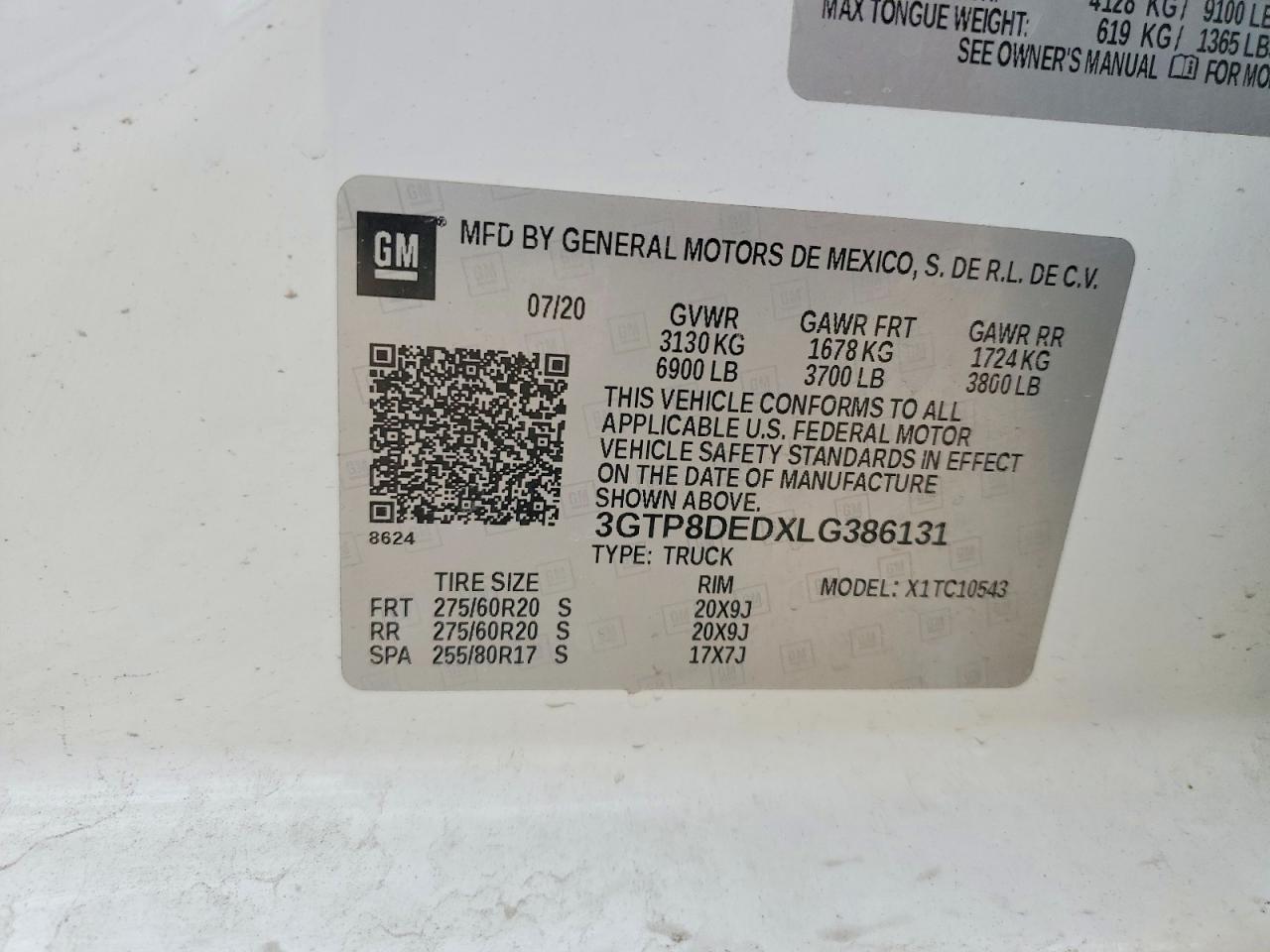 2020 Gmc Sierra C1500 Slt White vin: 3GTP8DEDXLG386131