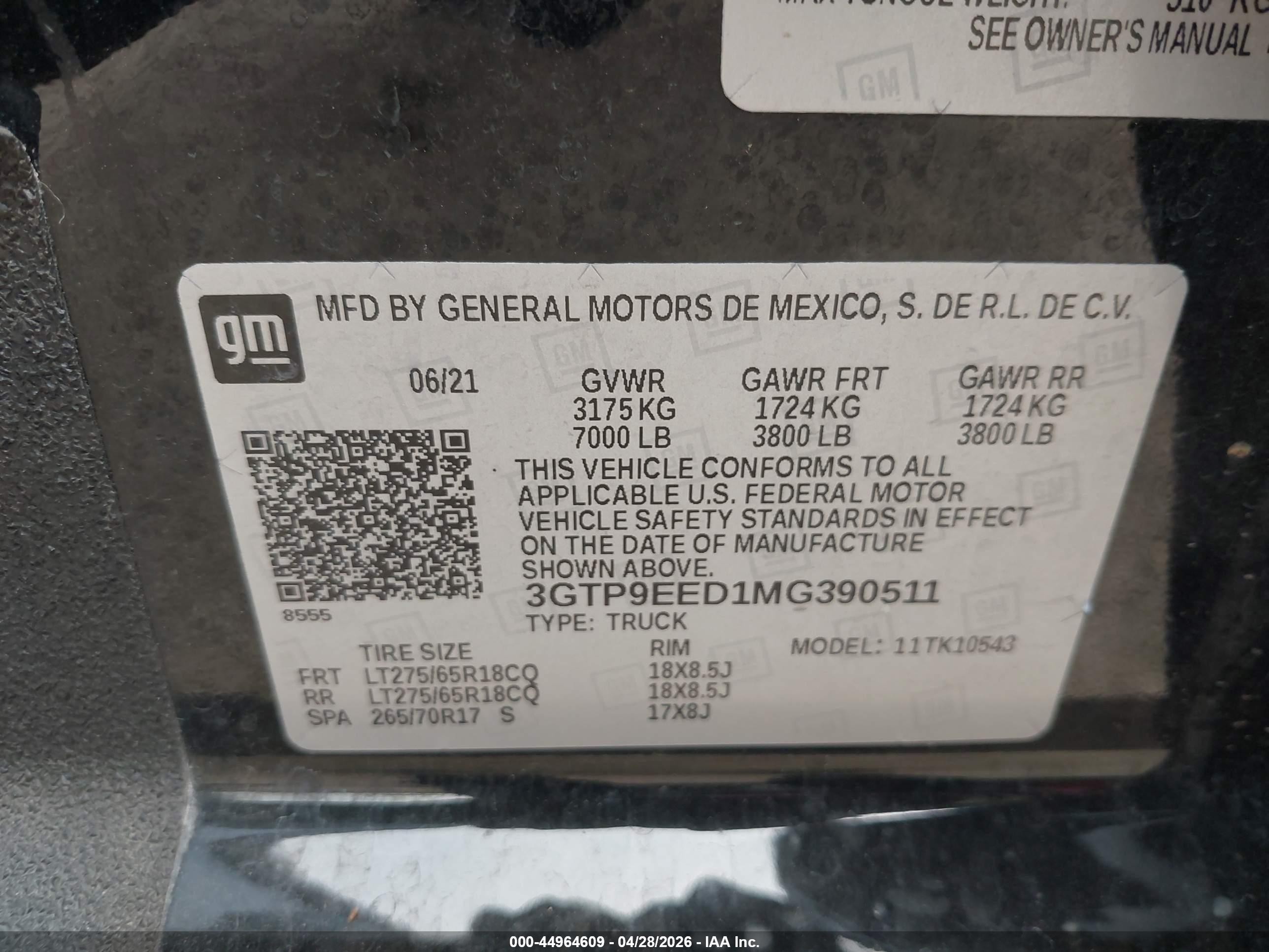 2021 Gmc Sierra 1500 4wd  Short Box At4 Black vin: 3GTP9EED1MG390511