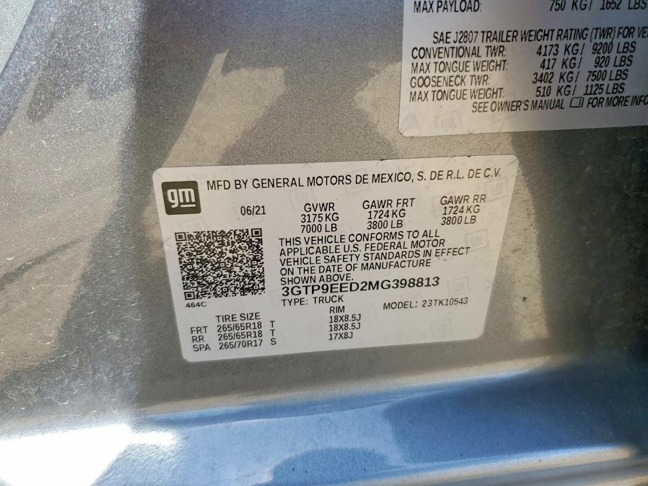 2021 Gmc Sierra K1500 At4 Gray vin: 3GTP9EED2MG398813