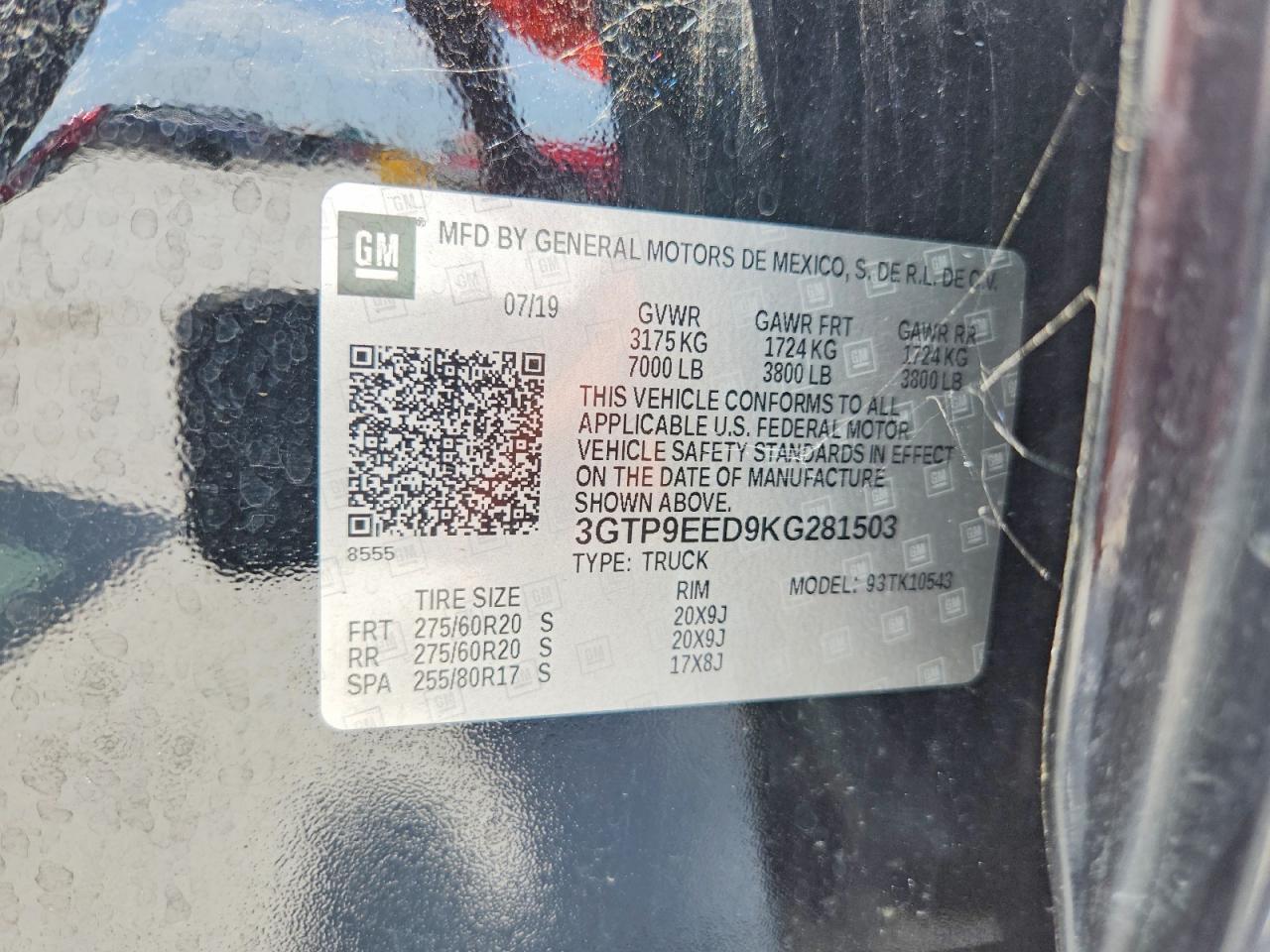 2019 Gmc Sierra K1500 At4 Gray vin: 3GTP9EED9KG281503