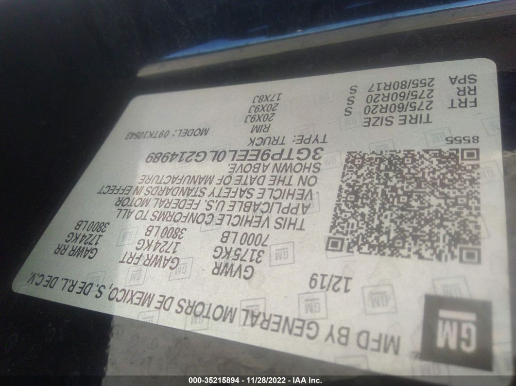 2020 Gmc Sierra 1500 At4 Black vin: 3GTP9EEL0LG214989