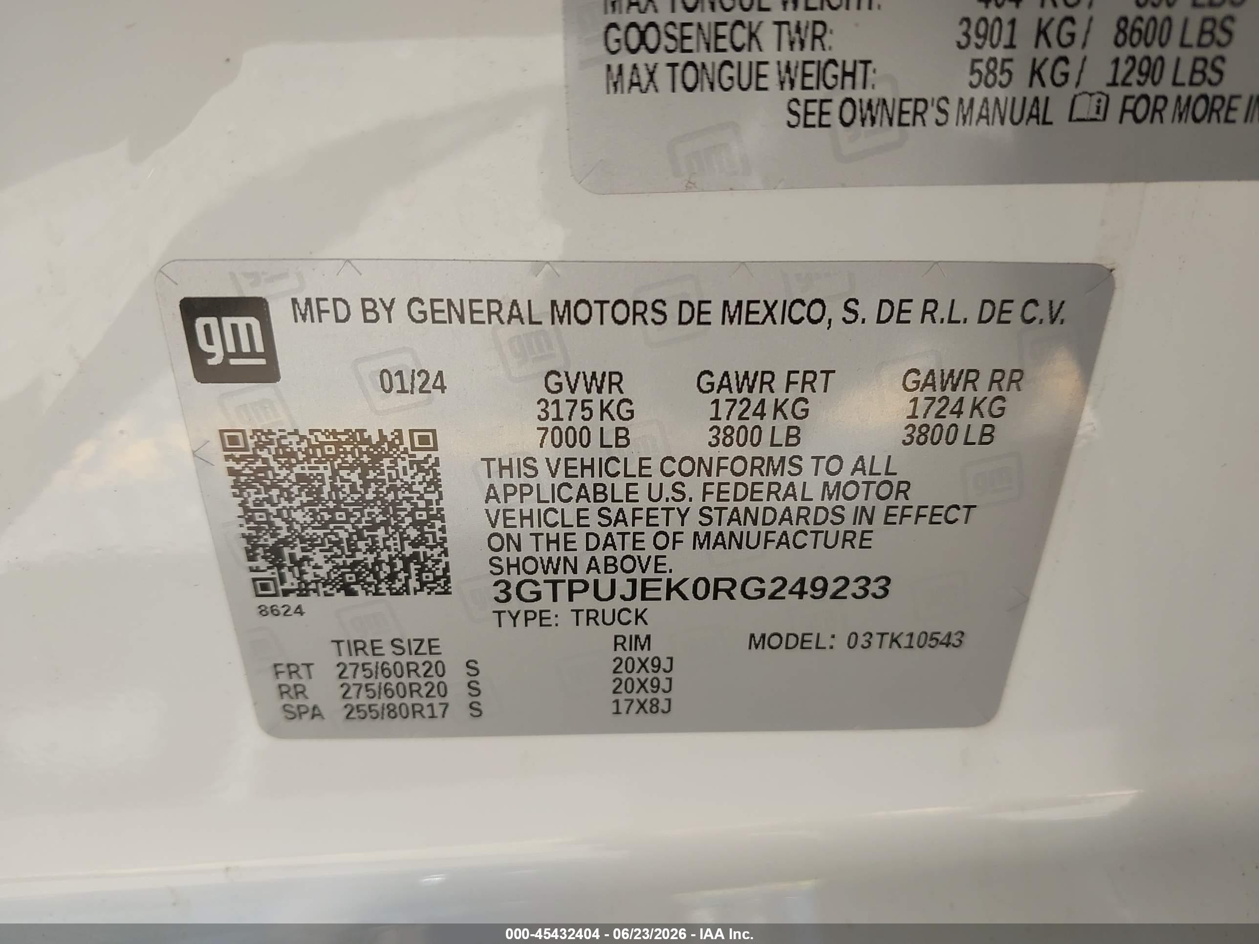 2024 Gmc Sierra 1500 4wd  Short Box Elevation With 3vl Белый vin: 3GTPUJEK0RG249233