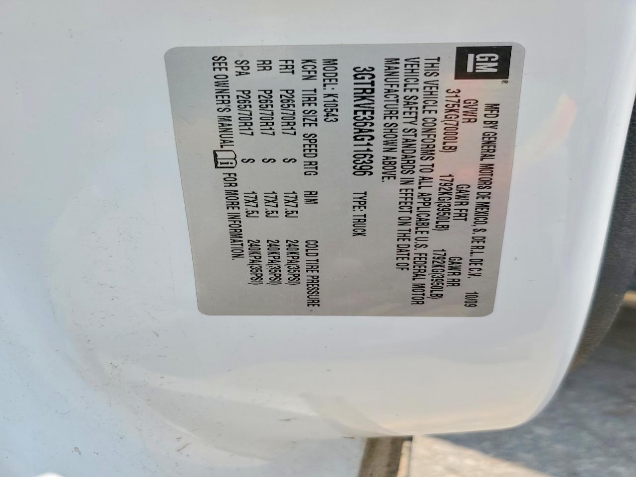 2010 Gmc Sierra K1500 Sle White vin: 3GTRKVE36AG116396
