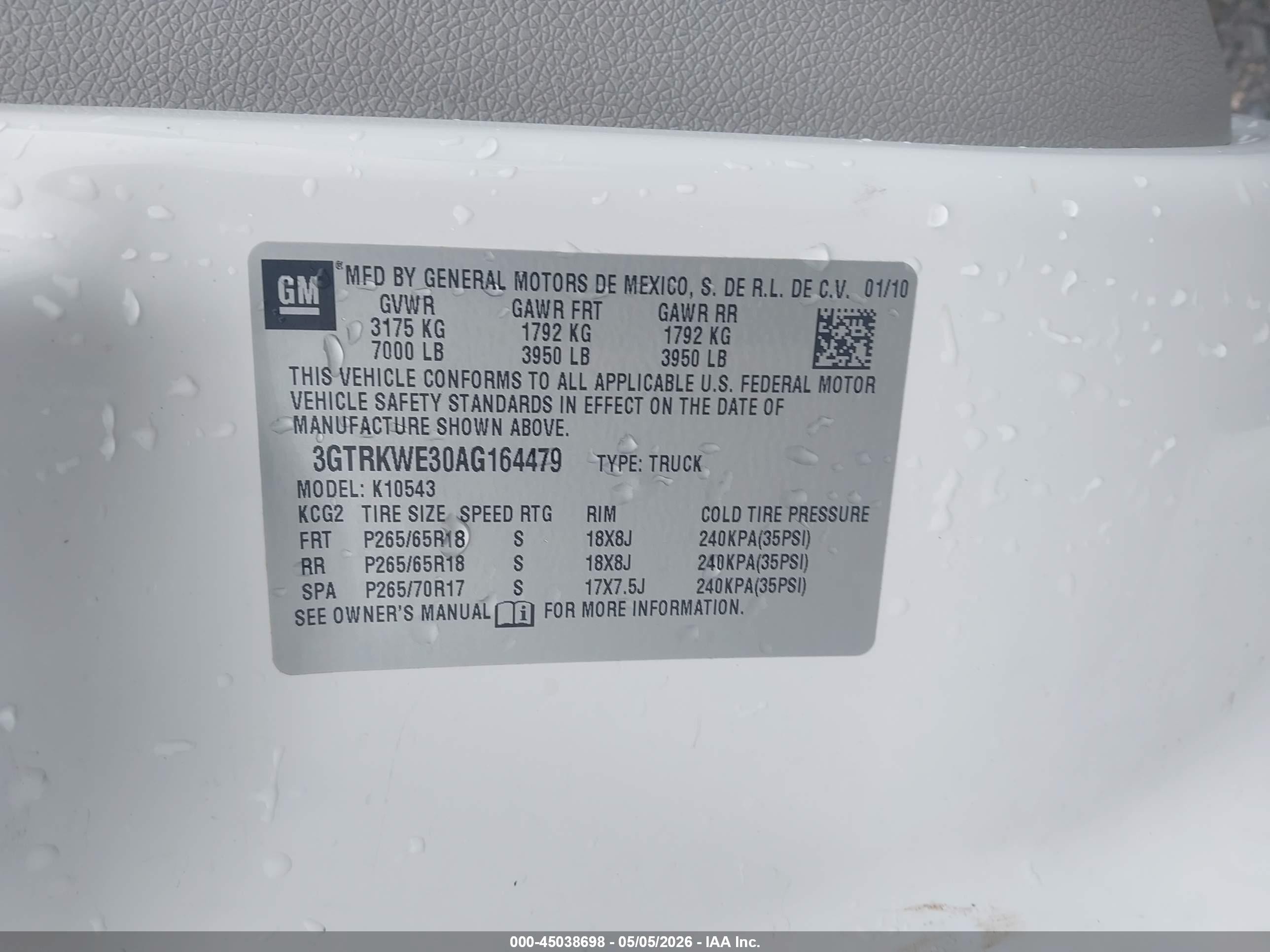 2010 Gmc Sierra 1500 Slt White vin: 3GTRKWE30AG164479