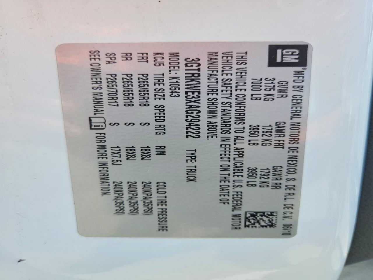 2010 Gmc Sierra K1500 Slt Белый vin: 3GTRKWE3XAG294222