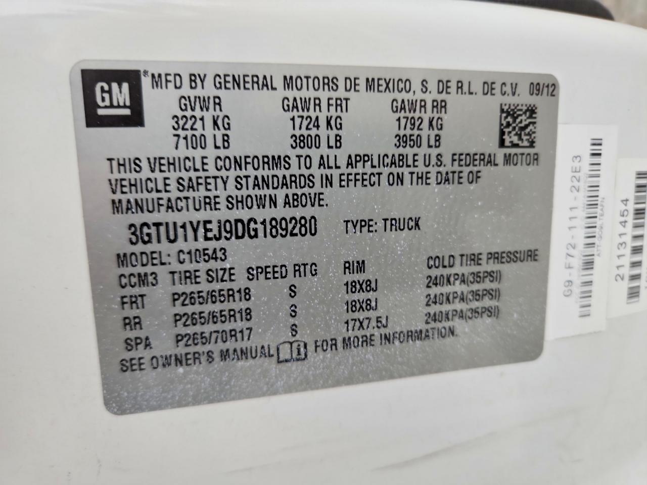 2013 Gmc Sierra C1500 Hybrid Белый vin: 3GTU1YEJ9DG189280