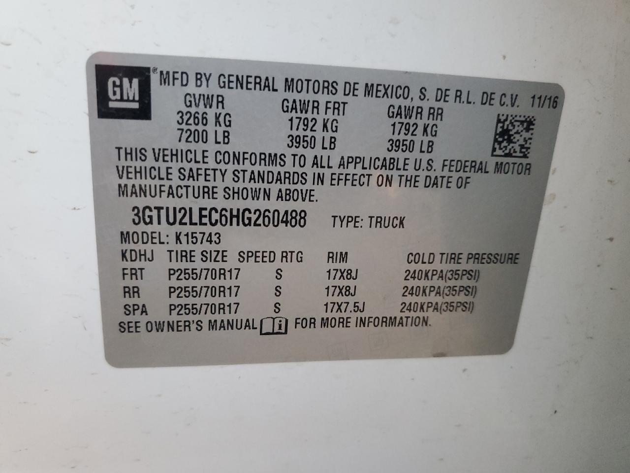 2017 Gmc Sierra K1500 White vin: 3GTU2LEC6HG260488
