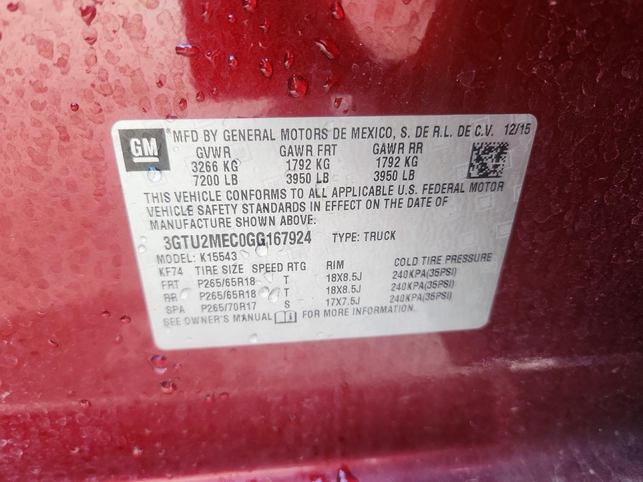 2016 Gmc Sierra K1500 Sle Burgundy vin: 3GTU2MEC0GG167924