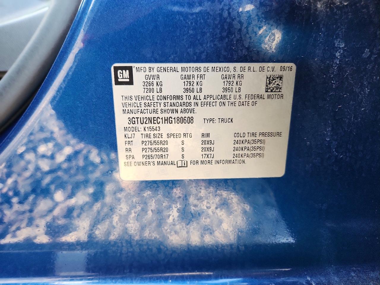 2017 Gmc Sierra K1500 Slt Blue vin: 3GTU2NEC1HG180608