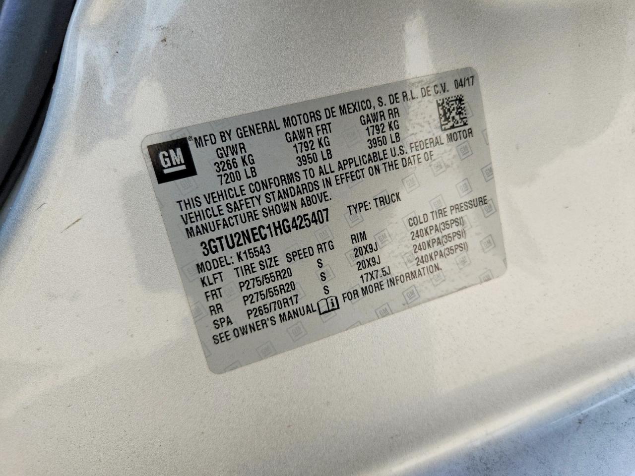 2017 Gmc Sierra K1500 Slt Silver vin: 3GTU2NEC1HG425407