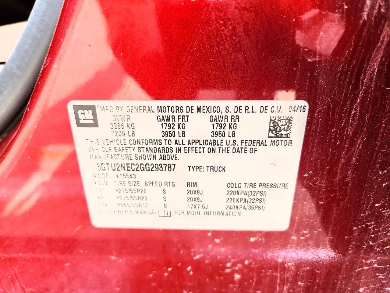 2016 Gmc Sierra K1500 Slt Red vin: 3GTU2NEC2GG293787