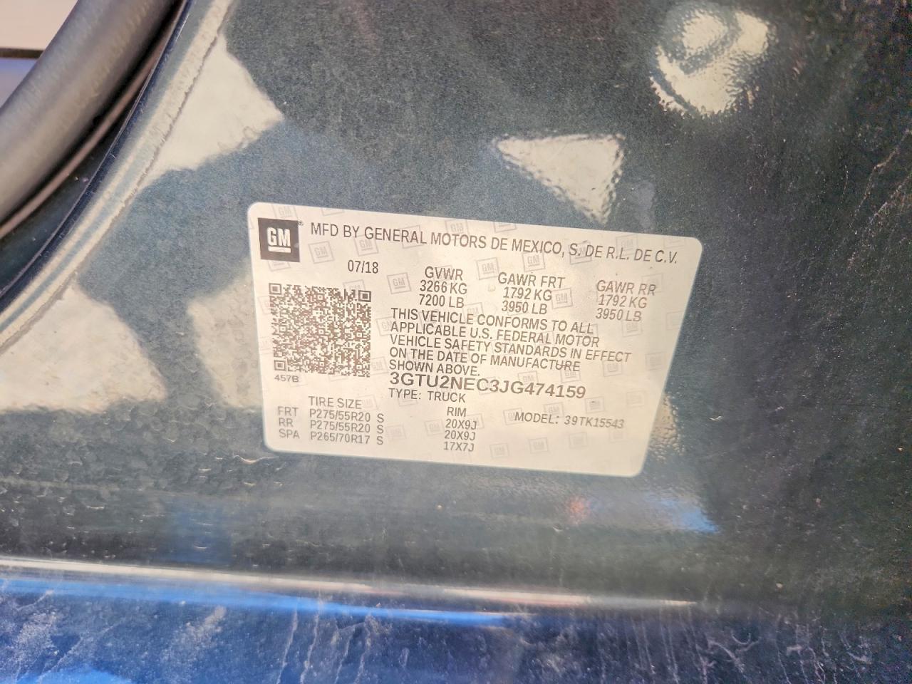 2018 Gmc Sierra K1500 Slt Charcoal vin: 3GTU2NEC3JG474159