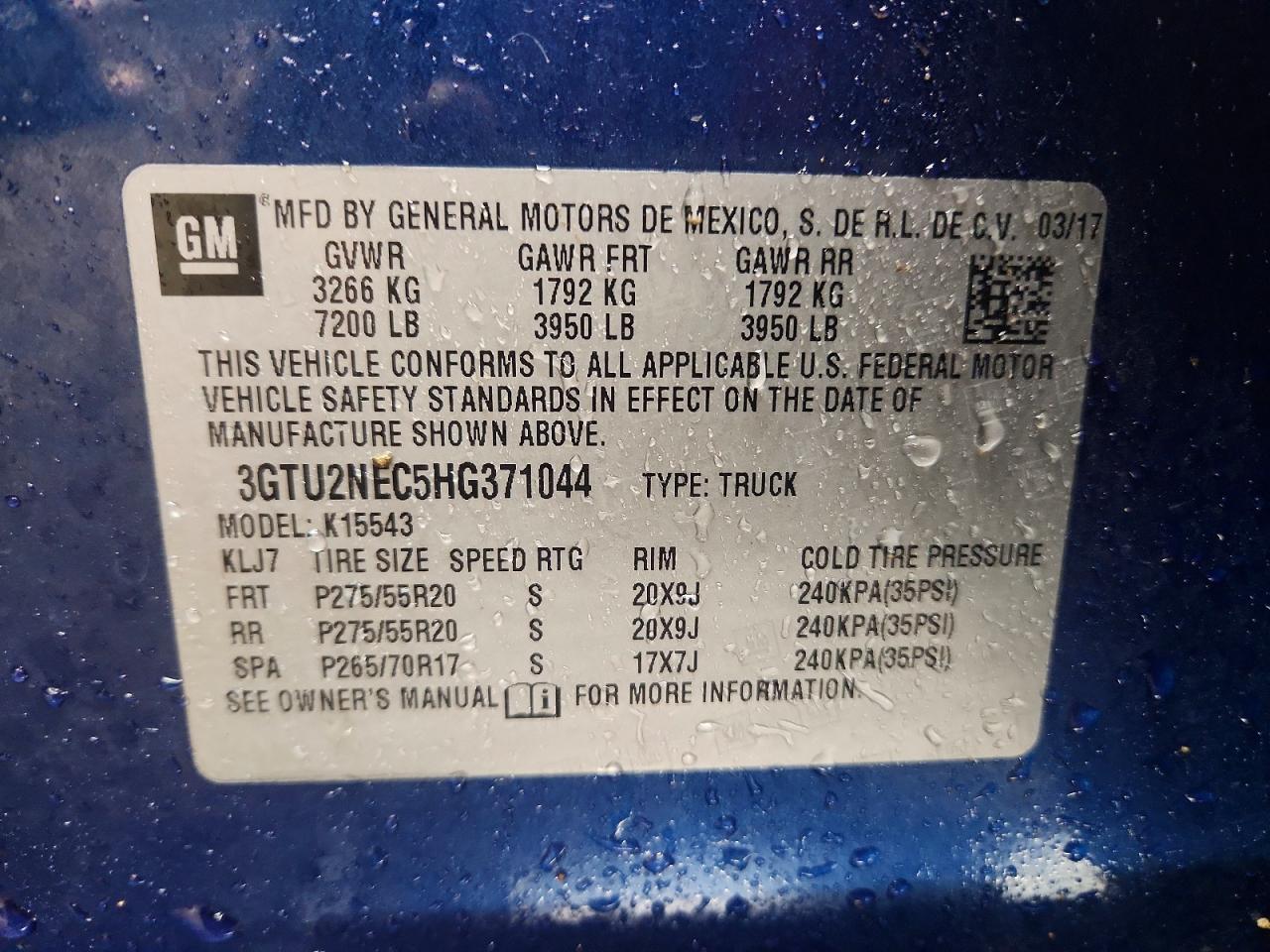2017 Gmc Sierra K1500 Slt Blue vin: 3GTU2NEC5HG371044