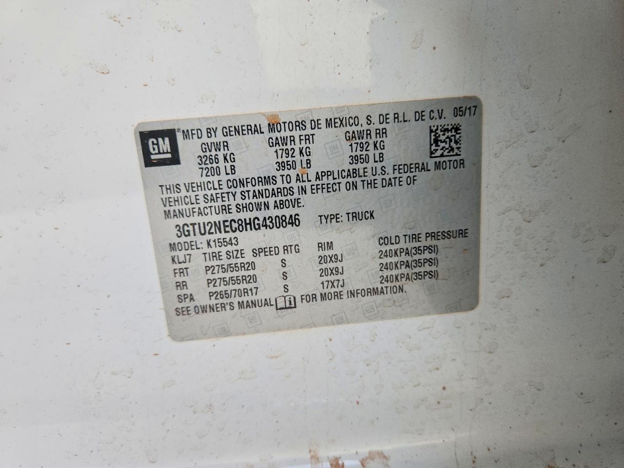 2017 Gmc Sierra K1500 Slt Белый vin: 3GTU2NEC8HG430846