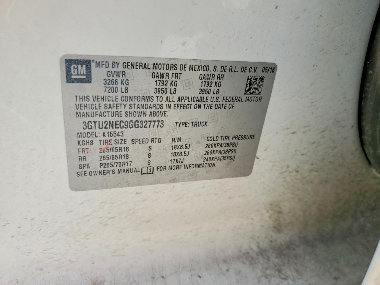 2016 Gmc Sierra K1500 Slt White vin: 3GTU2NEC9GG327773