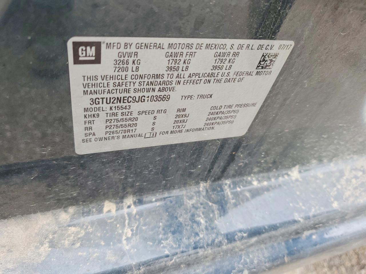 2018 Gmc Sierra K1500 Slt Charcoal vin: 3GTU2NEC9JG103569