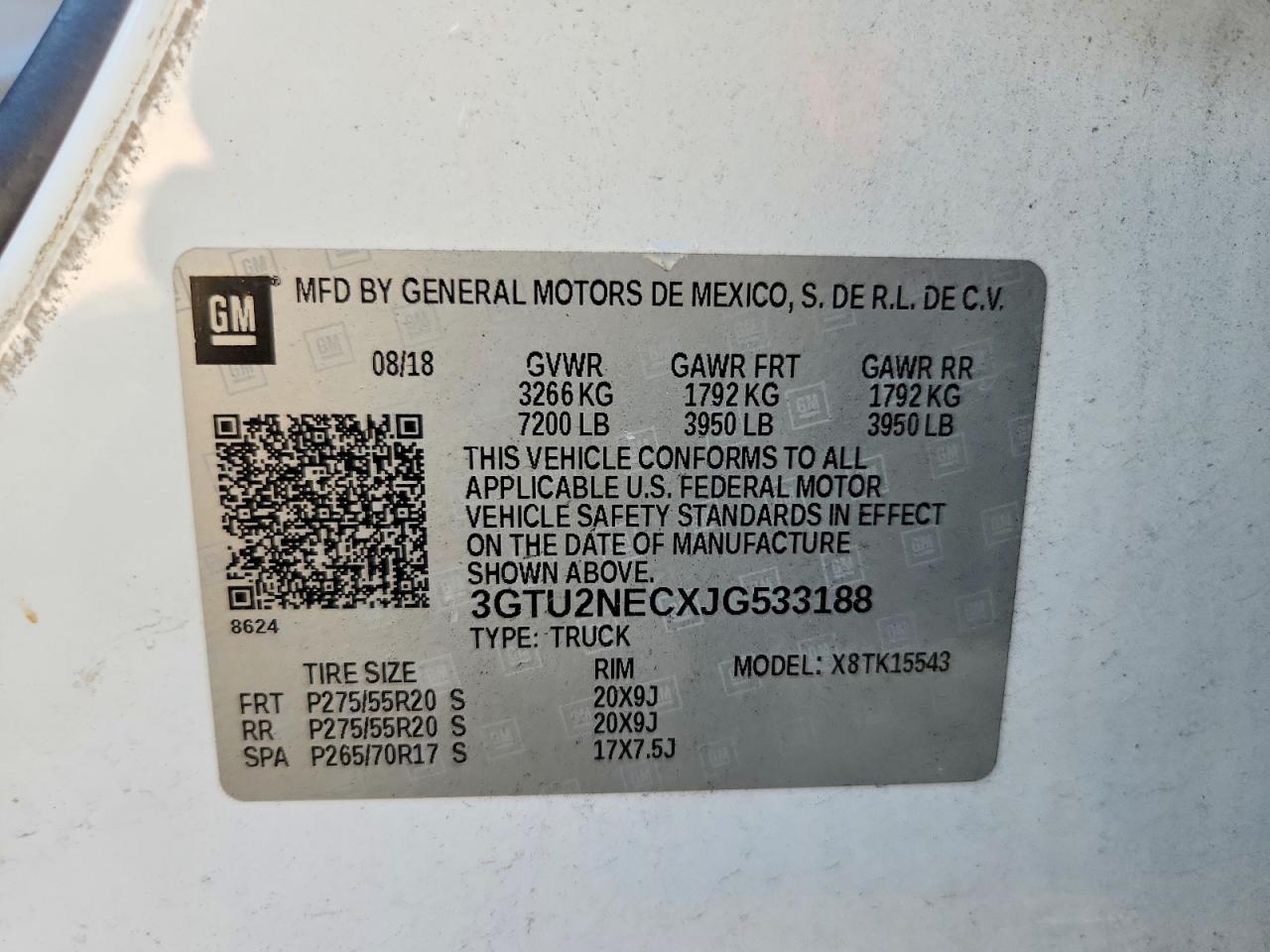 2018 Gmc Sierra K1500 Slt Белый vin: 3GTU2NECXJG533188