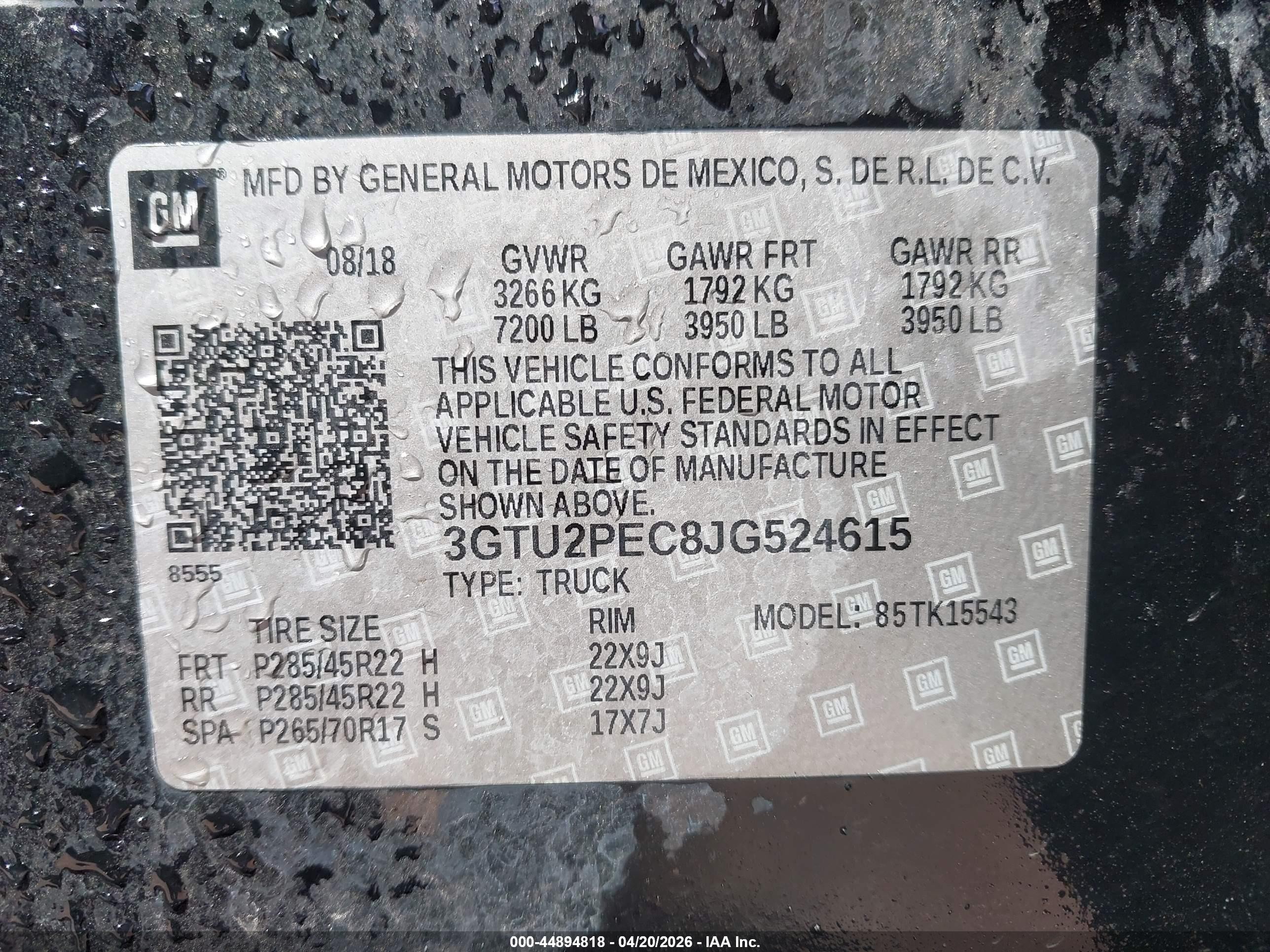 2018 Gmc Sierra 1500 Denali Black vin: 3GTU2PEC8JG524615