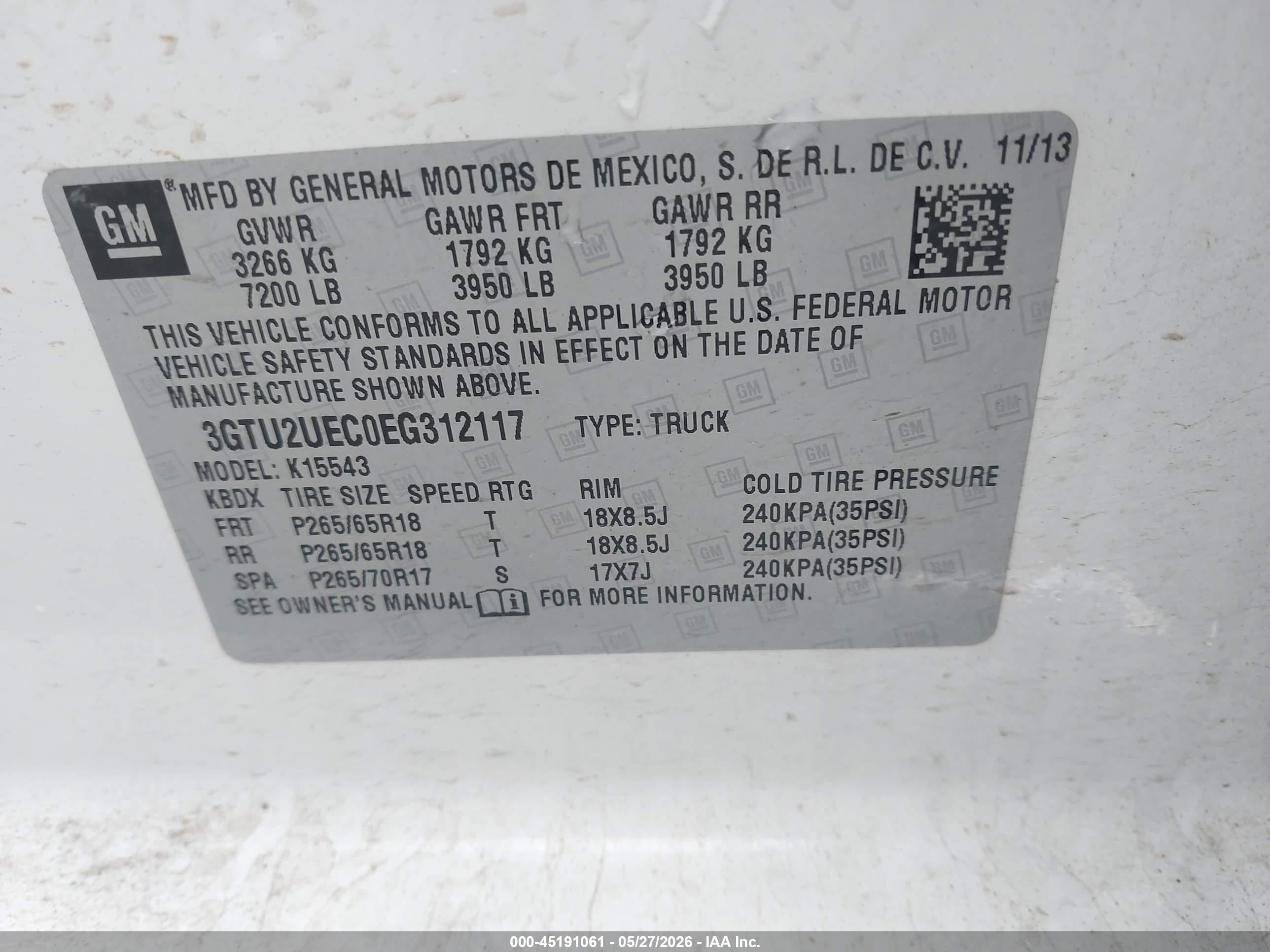 2014 Gmc Sierra 1500 Sle White vin: 3GTU2UEC0EG312117