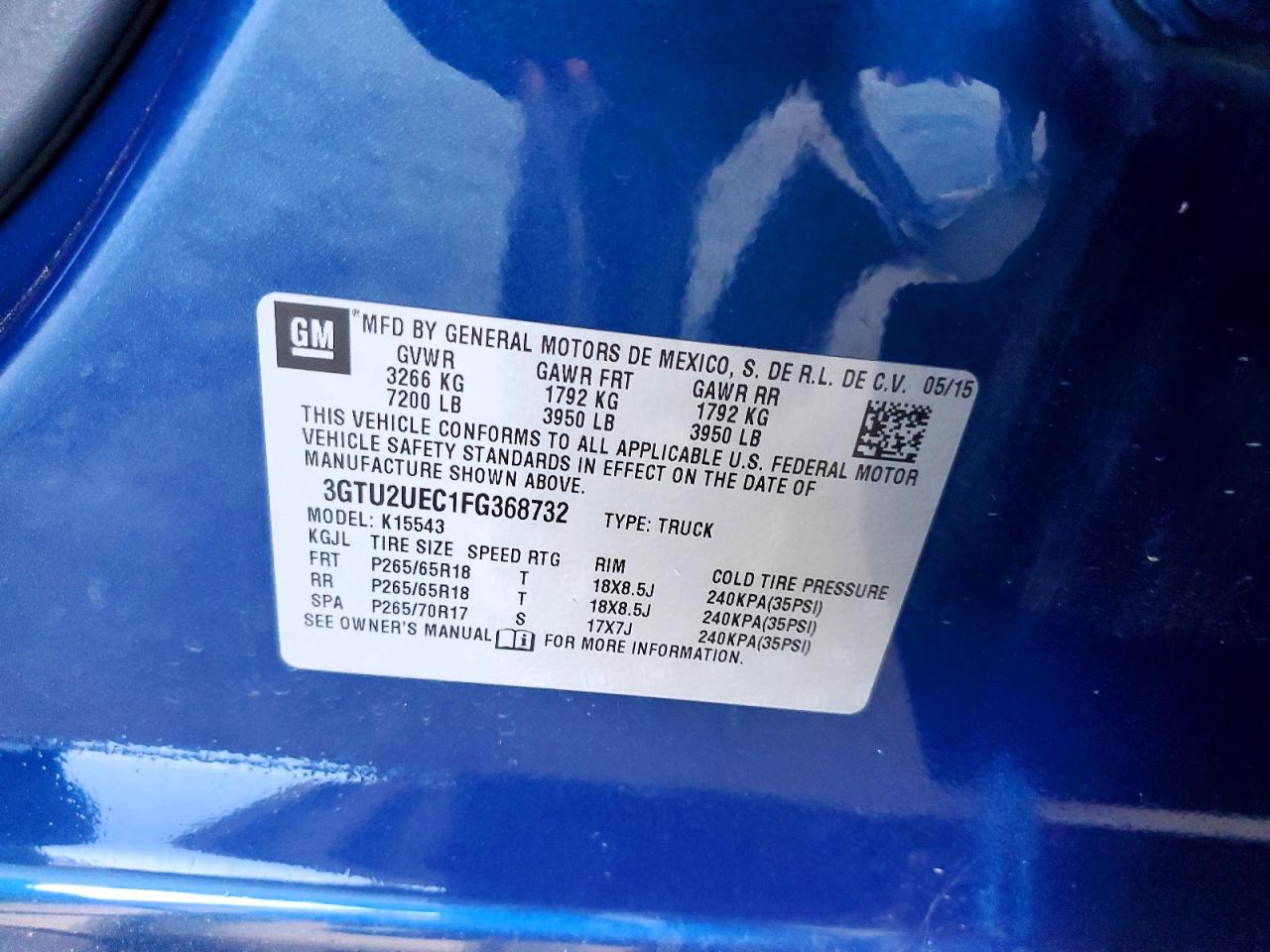 2015 Gmc Sierra K1500 Sle Blue vin: 3GTU2UEC1FG368732
