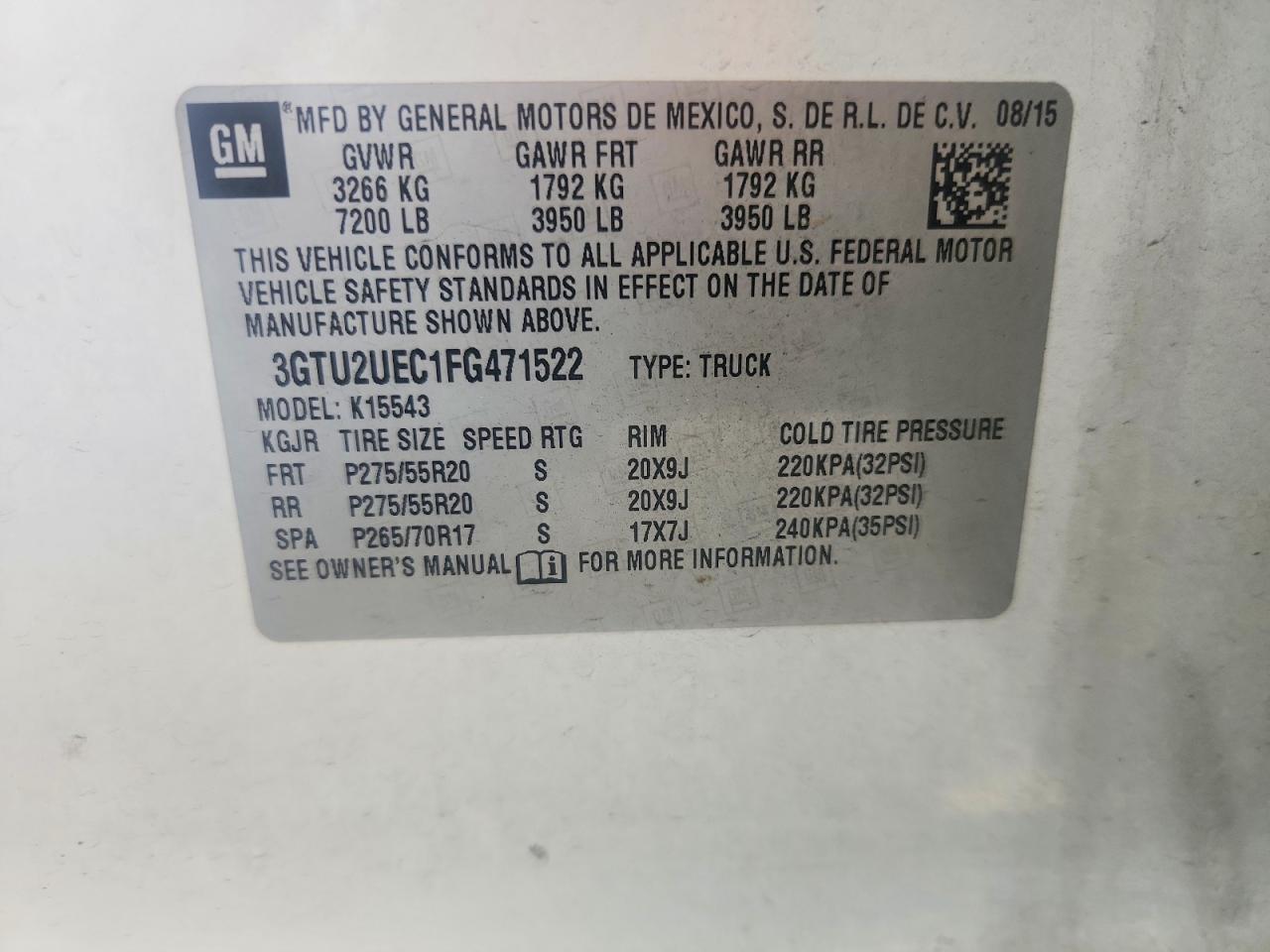 2015 Gmc Sierra K1500 Sle White vin: 3GTU2UEC1FG471522