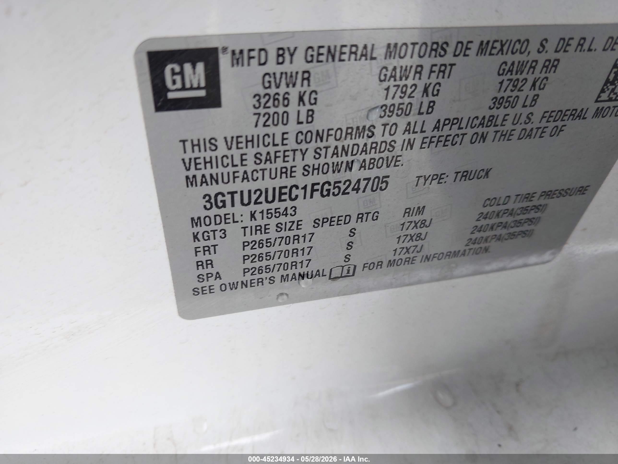 2015 Gmc Sierra 1500 Sle Белый vin: 3GTU2UEC1FG524705