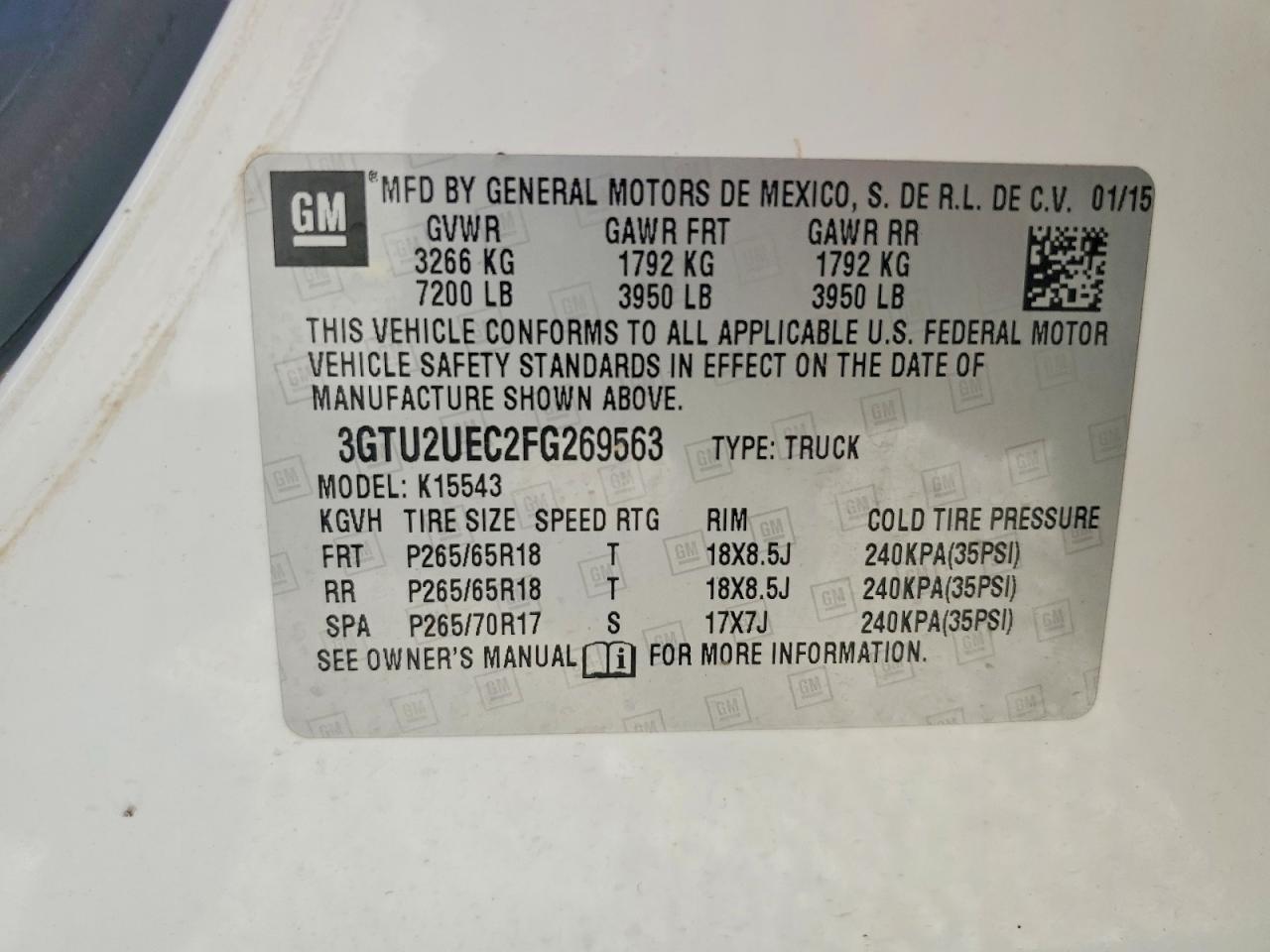 2015 Gmc Sierra K1500 Sle White vin: 3GTU2UEC2FG269563