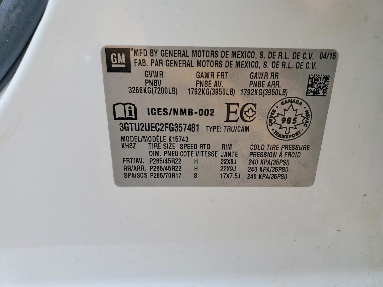 2015 Gmc Sierra K1500 Sle White vin: 3GTU2UEC2FG357481