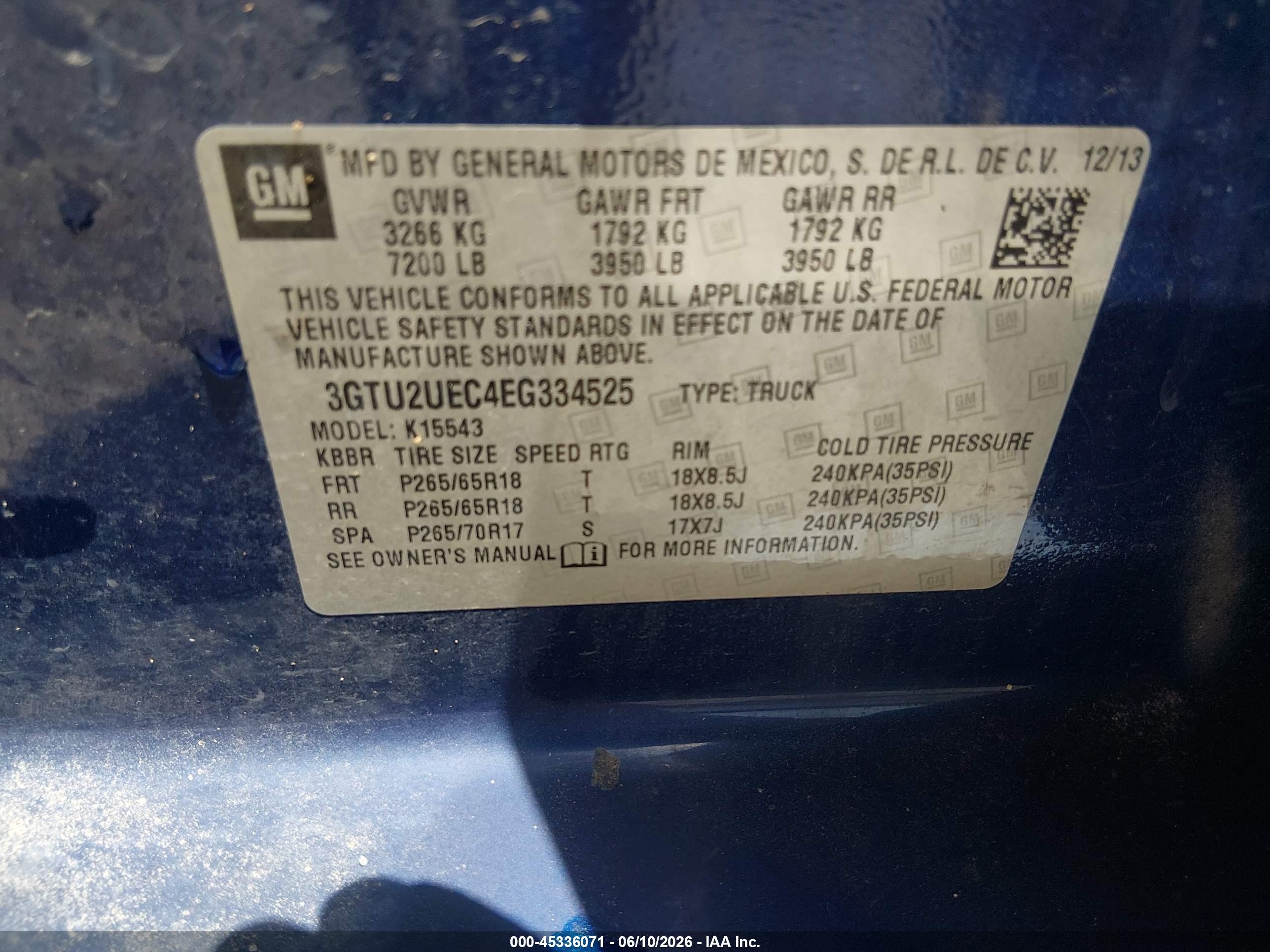 2014 Gmc Sierra 1500 Sle Blue vin: 3GTU2UEC4EG334525