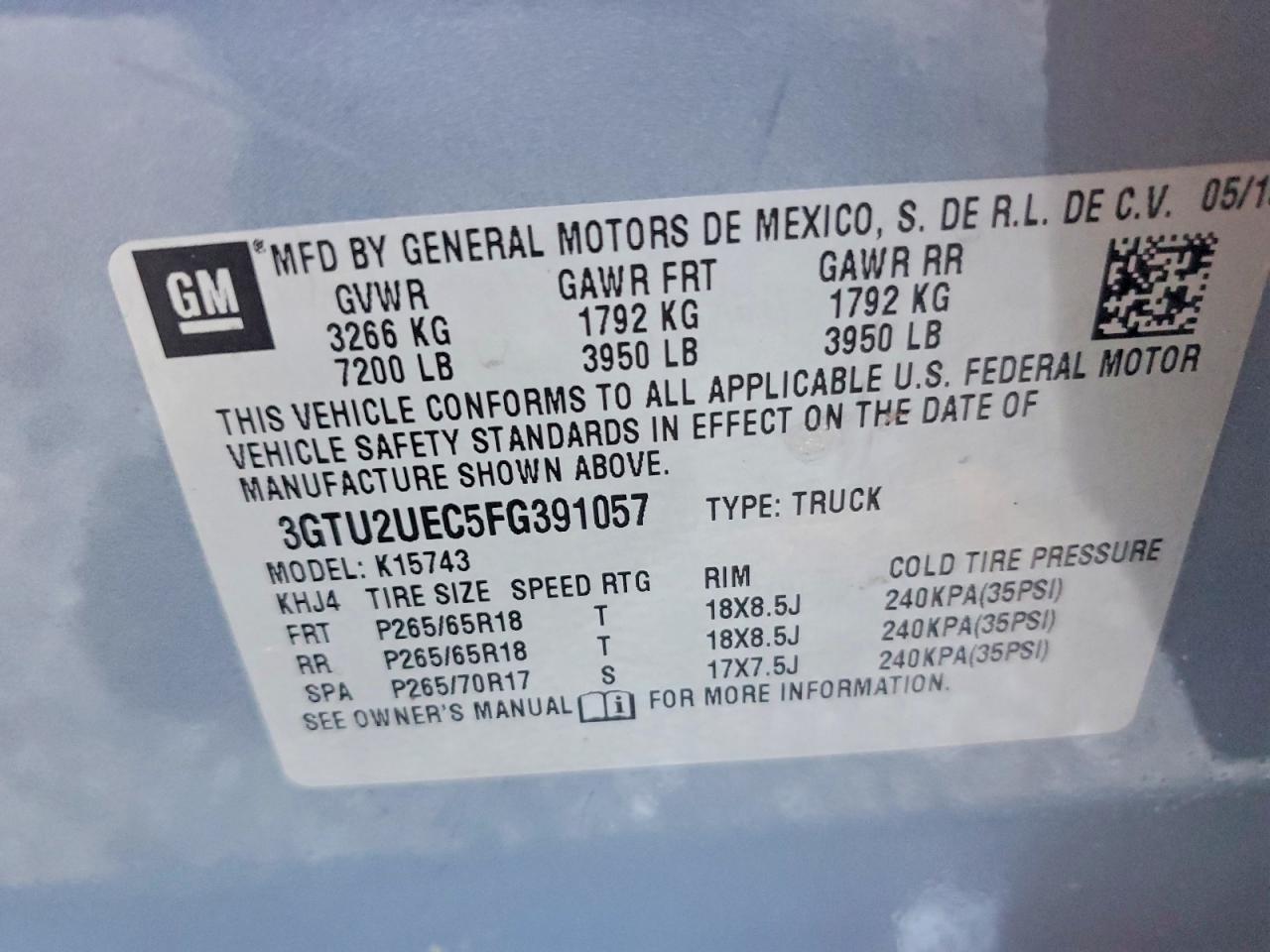 2015 Gmc Sierra K1500 Sle Угольный vin: 3GTU2UEC5FG391057