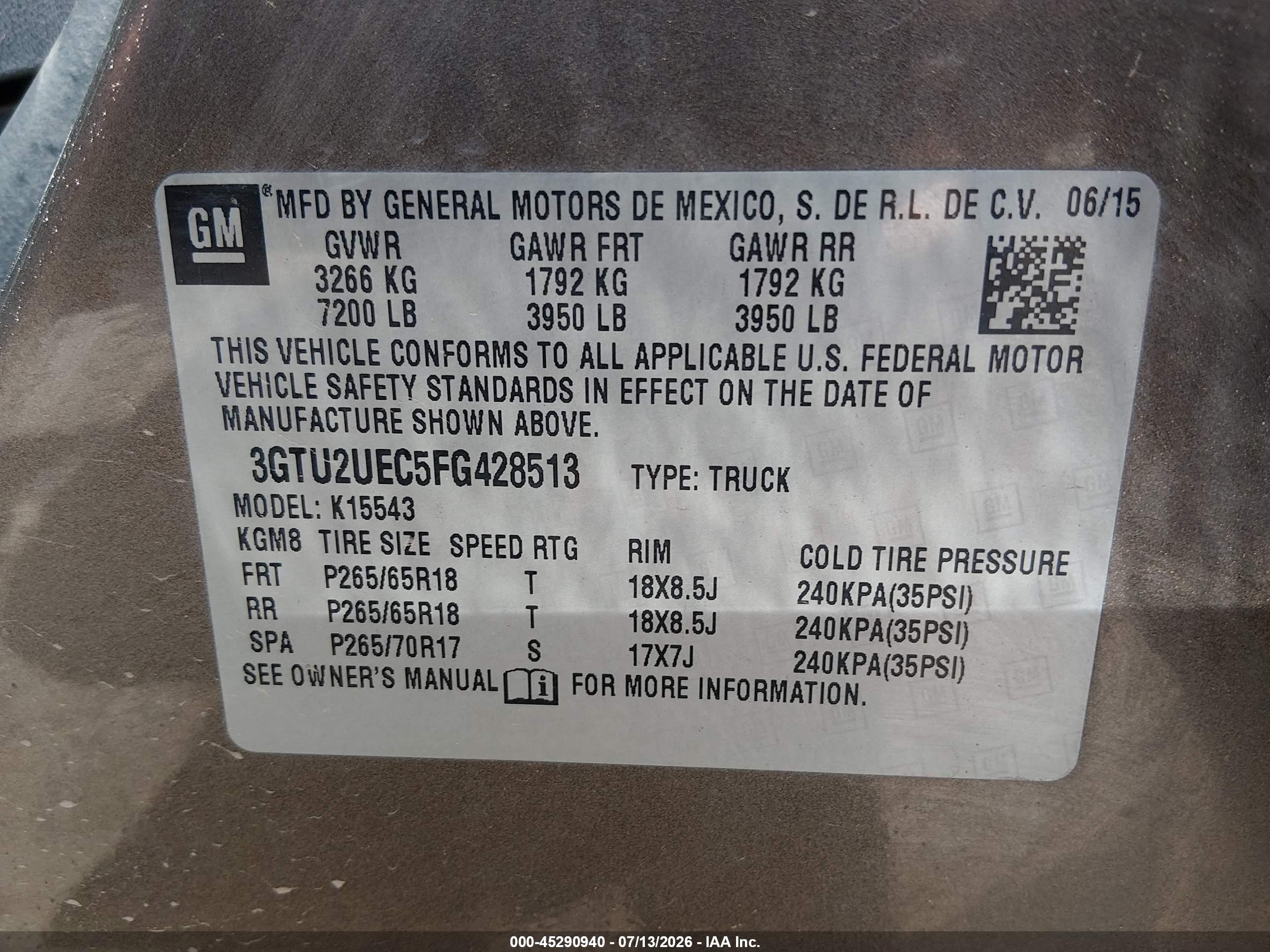 2015 Gmc Sierra 1500 Sle Brown vin: 3GTU2UEC5FG428513