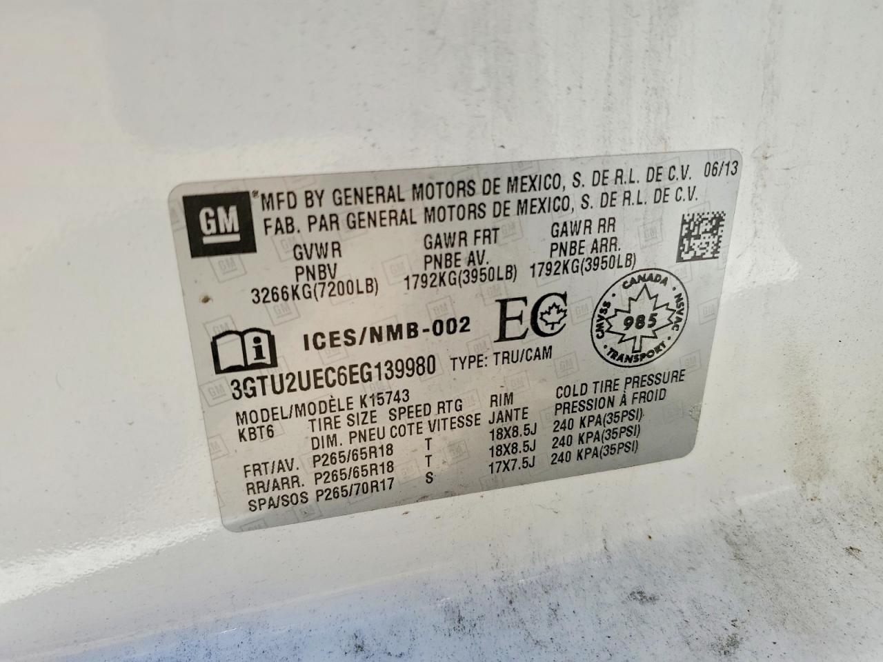 2014 Gmc Sierra K1500 Sle White vin: 3GTU2UEC6EG139980