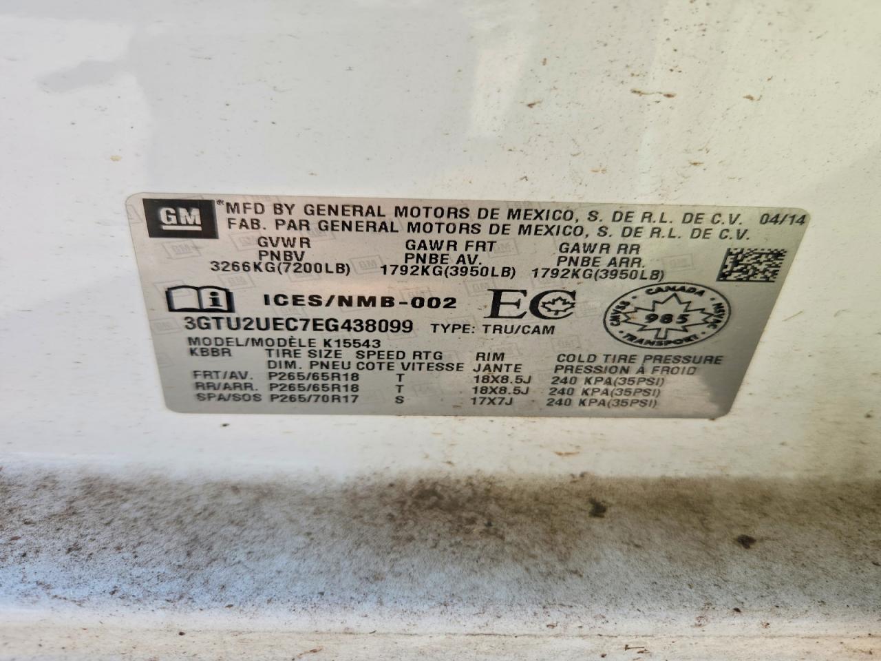 2014 Gmc Sierra K1500 Sle White vin: 3GTU2UEC7EG438099