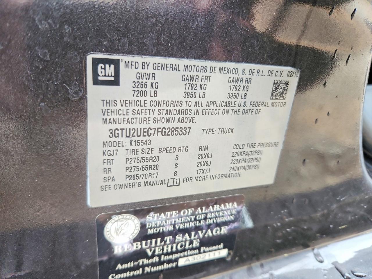 2015 Gmc Sierra K1500 Sle Charcoal vin: 3GTU2UEC7FG285337